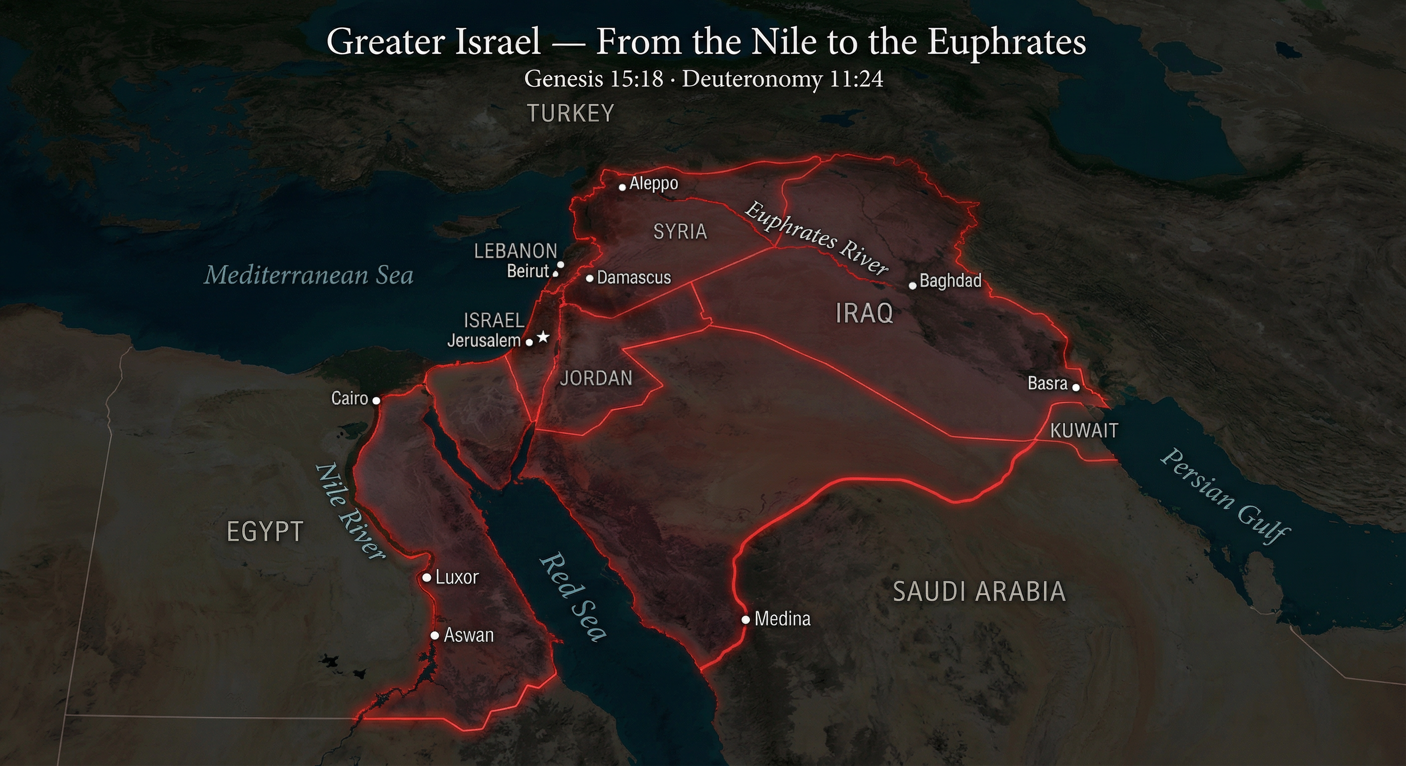 Map of Greater Israel boundaries from the Nile to the Persian Gulf